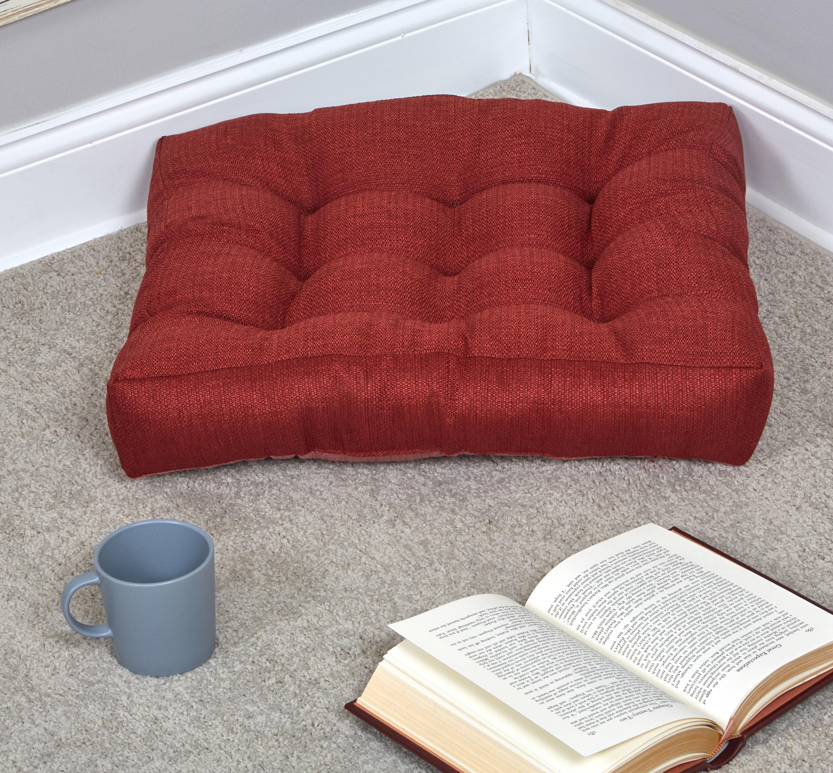 Klear Vu Gripper Non-Slip Floor Cushions for Adults, Extra Thick Square Meditation Pillow, Ideal for Yoga, Seating or Lounging, 21"x21", Flame