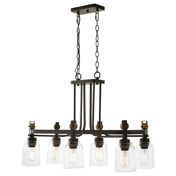 Home Decorators Collection Knollwood 6 Light Antique Bronze Chandelier With Vintage Brass Accents And Clear Glass Shades New Open Box Com - Home Decorators Light Fixtures