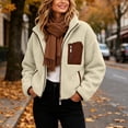 thumbnail image 4 of hoksml Women's Cropped Sherpa Fleece Jacket Full Zip Stand Collar with Contrast Pockets Teddy Coat for Daily Comfort, 4 of 9