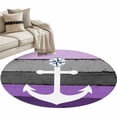 thumbnail image 2 of White Anchor Round Area Rugs 3 ft, Costal Purple Grey Stripes Wood Grain Bottom Washable Small Area Rug with Non-Slip Sturdy Edge Binding Round Front Door Mat Floor Carpet for Entryway, 2 of 9