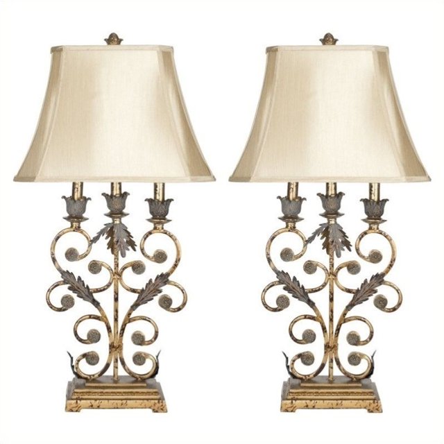 Safavieh Table Lamp in Gold with Beige Shade (Set of 2)