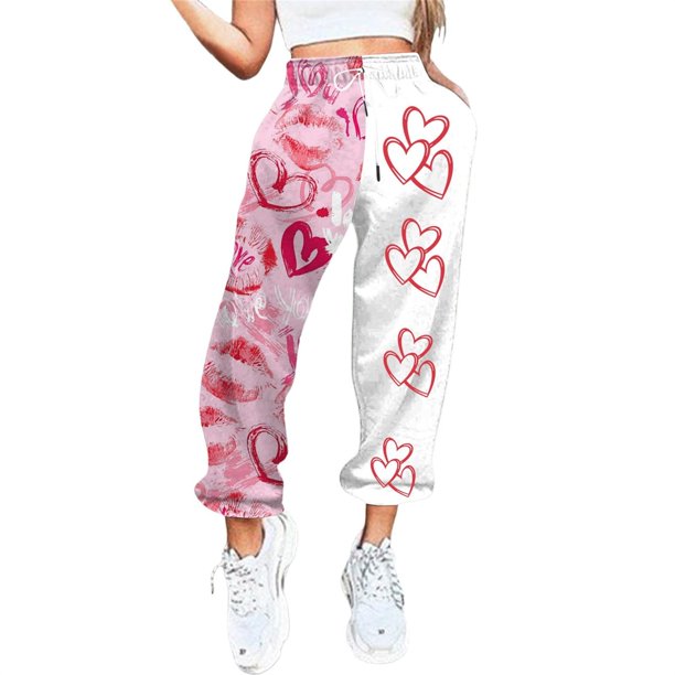 Pantalones anchos Gibobby para mujer con estampado del Día de San Valentín Rosa L