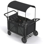 Muhub Children Wagon Stroller,4 Seater Stroller Wagon,5-Point Harnesses, Adjustable Canopy, Black