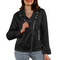 thumbnail image 2 of Casual Jacket for Women Fall Faux Suede Long Sleeve Slim Fit Zip Up Collared Cropped Jacket with Pockets Outerwear, 2 of 5