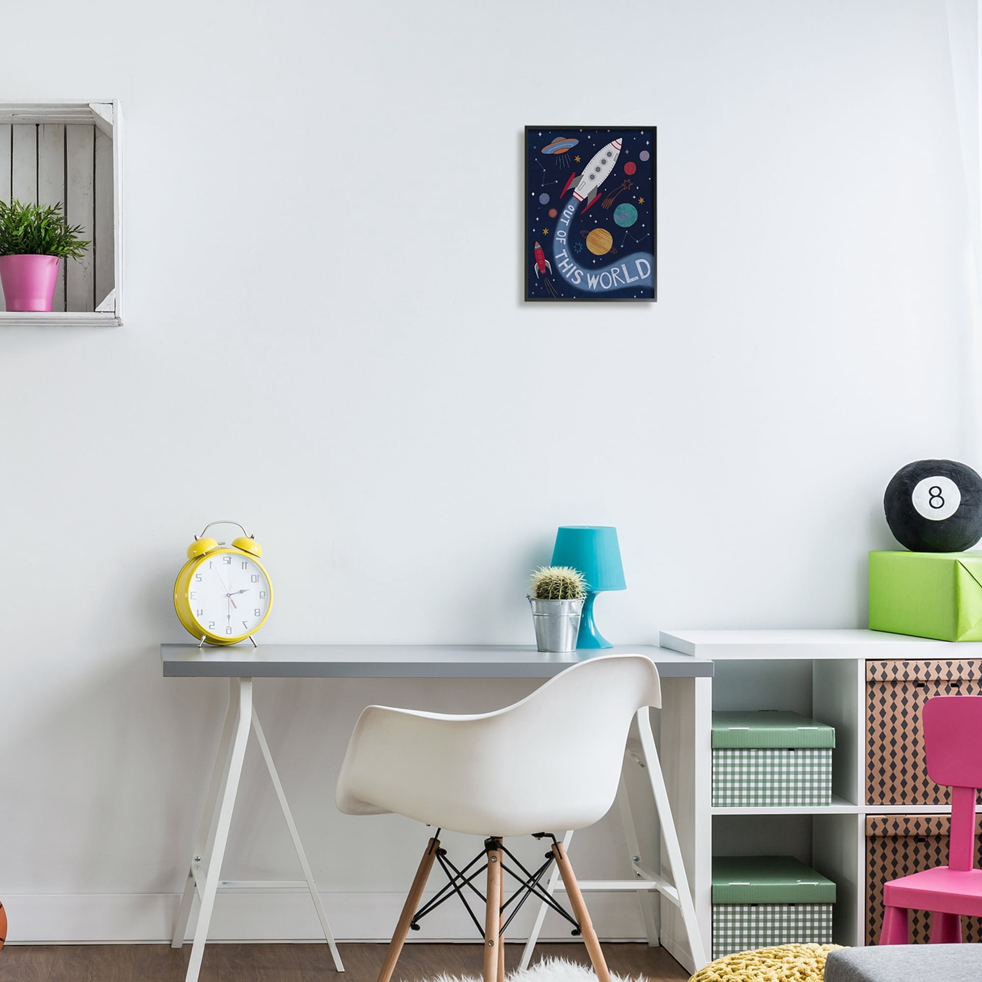 Stupell Industries Out Of This World Text Flying Rocket Ship Galaxy Framed Wall Art, 11 x 14, Design by Nina Seven