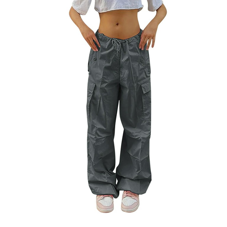 Women Clothing Women's Plus Size Tethered Straight Cargo Pants Straight  Wide Leg Loose Casual Trousers Casual Pants for Women polyester Grey