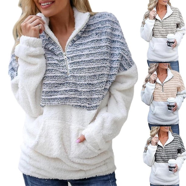 Sudadera de forro polar con cremallera de manga larga para mujer