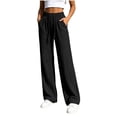 thumbnail image 2 of Khunlpohl Straight Legs Long Pants for Womens Drawstring Elastic High Waist Pant Lounge Loose Lightweight Trousers with Pockets, 2 of 6
