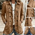 thumbnail image 6 of cocolona Jean Jacket for Women Solid Color Ruffle Open Front Denim Jacket Casual Button Down Trendy Outfits, 6 of 7