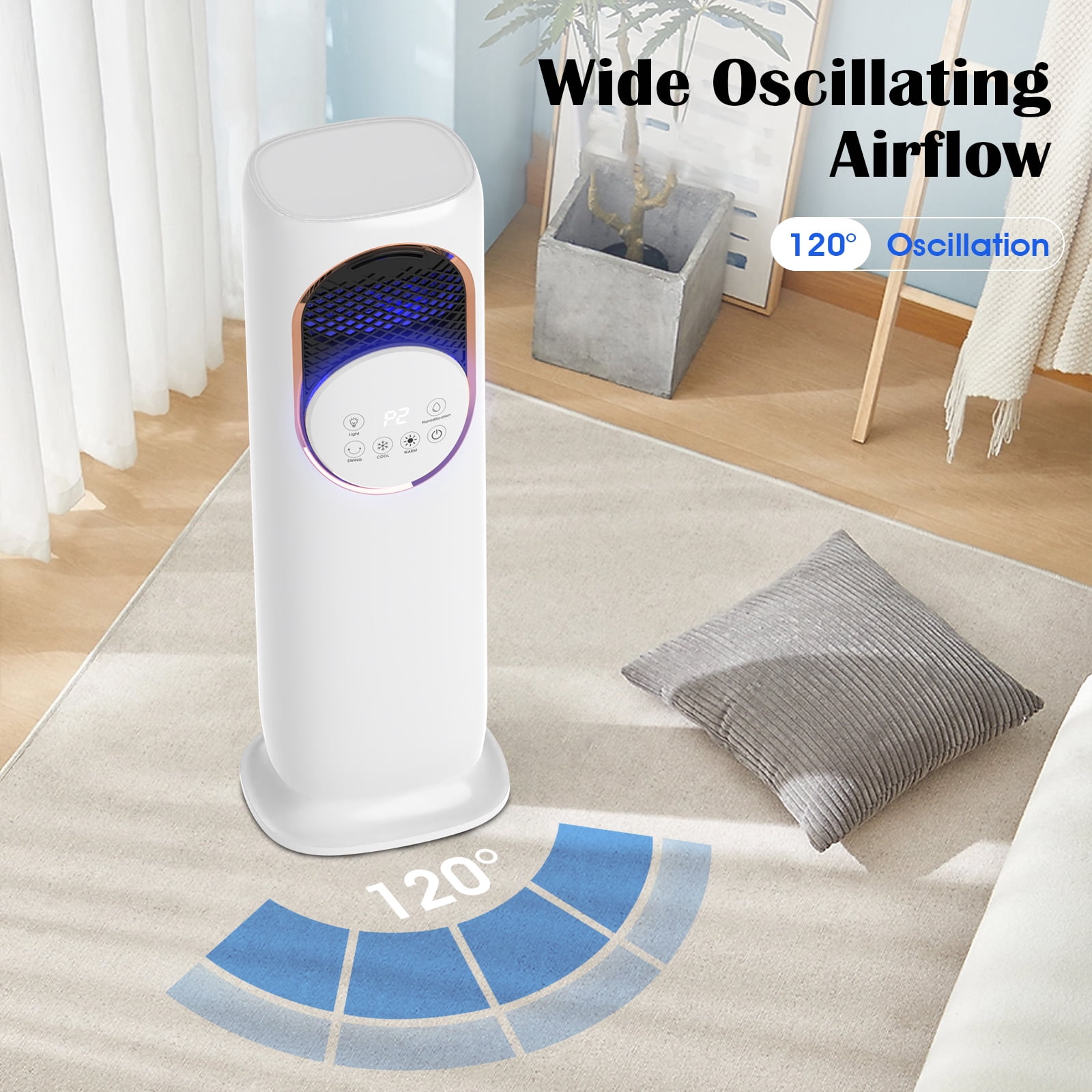 Advwin 4-in-1 Portable Air Conditioner & Space Heater Combo with Humidifier, Evaporative Cooler & Tower Fan for Home, Remote, 1 Gal Water Tank, 2 Ice Packs, Timer (White)