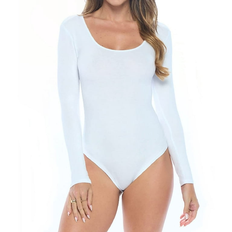 Natural Uniforms Long Sleeve Scoop Neck Body Suit--Breathable Cotton  Stretch(White, X-Small)