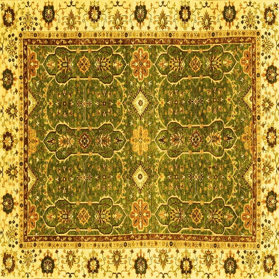 Ahgly Company Machine Washable Indoor Square Oriental Yellow Traditional Area Rugs, 7' Square