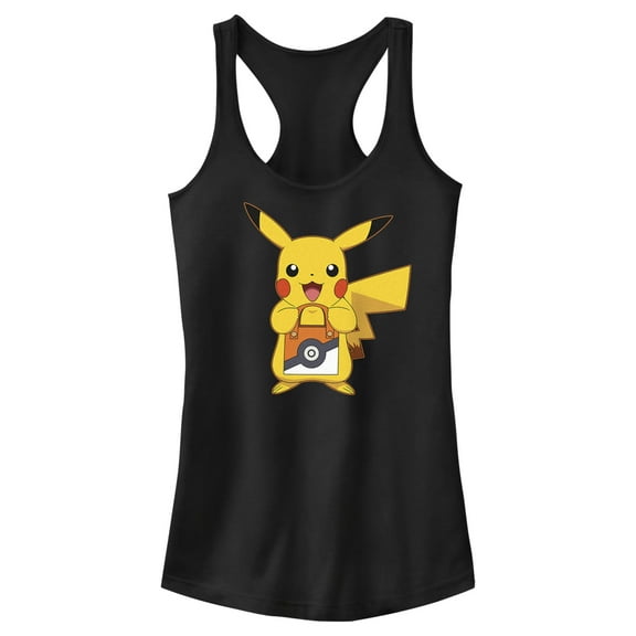 Junior's Pokemon Halloween Trick or Treat Pikachu Racerback Tank Top Black Large