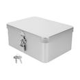 thumbnail image 3 of Caja de hojalata retro con cerradura y llave, joyero con cerradura para escritorio, contenedor de recuerdos de metal vintage para el hogar y la oficina., 3 of 8