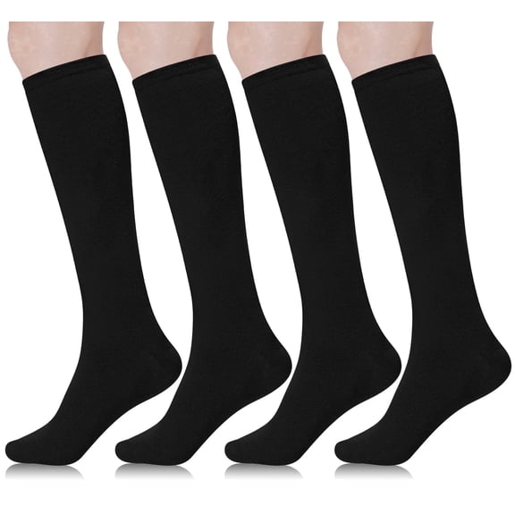 Loritta 4 Pairs Womens Knee High Socks, Casual Cotton Uniform Long Socks for Girls, Black