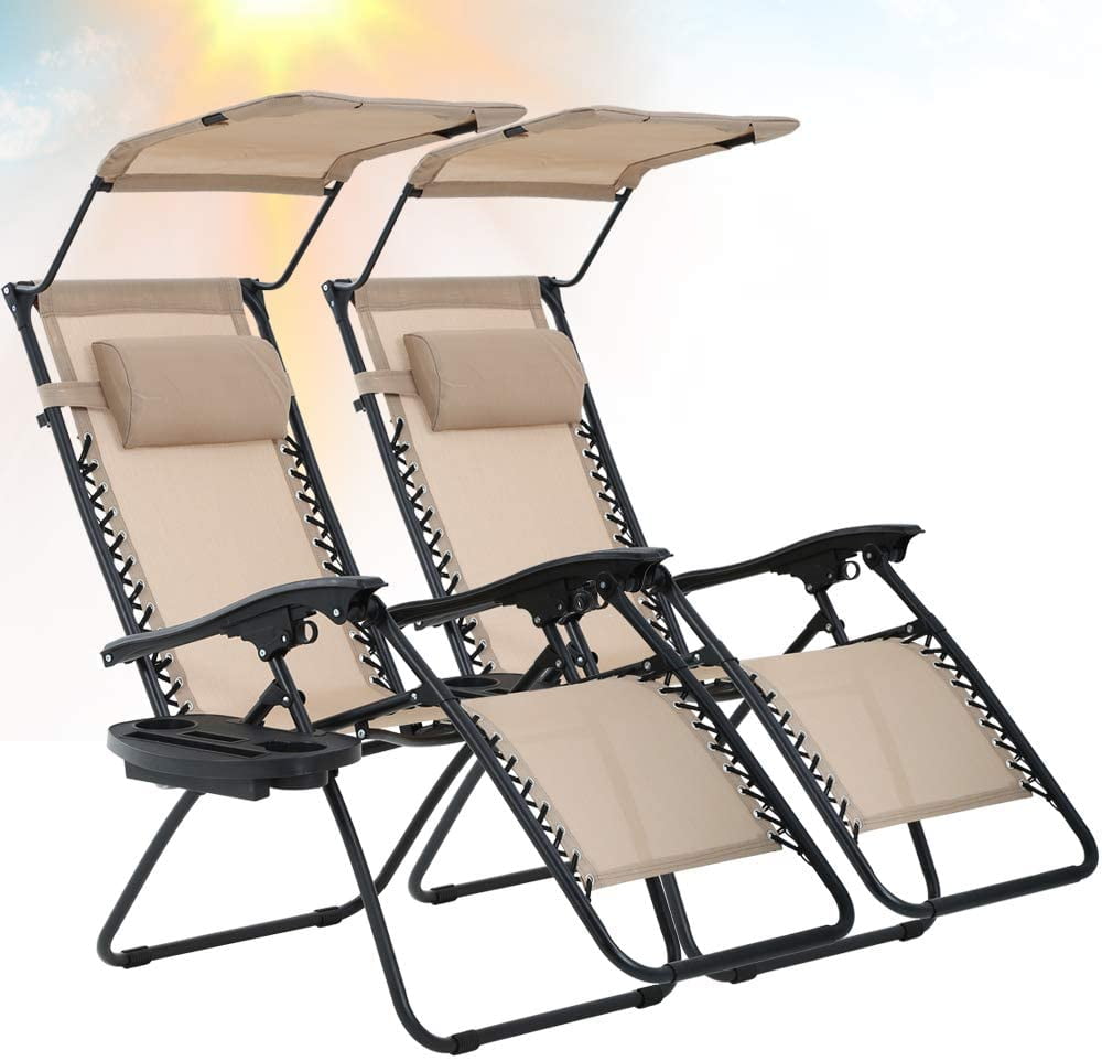 Dkeli Zero Gravity Chairs 2 Pack Patio Chairs Lounge Chair Outdoor Folding Recliner with Canopy