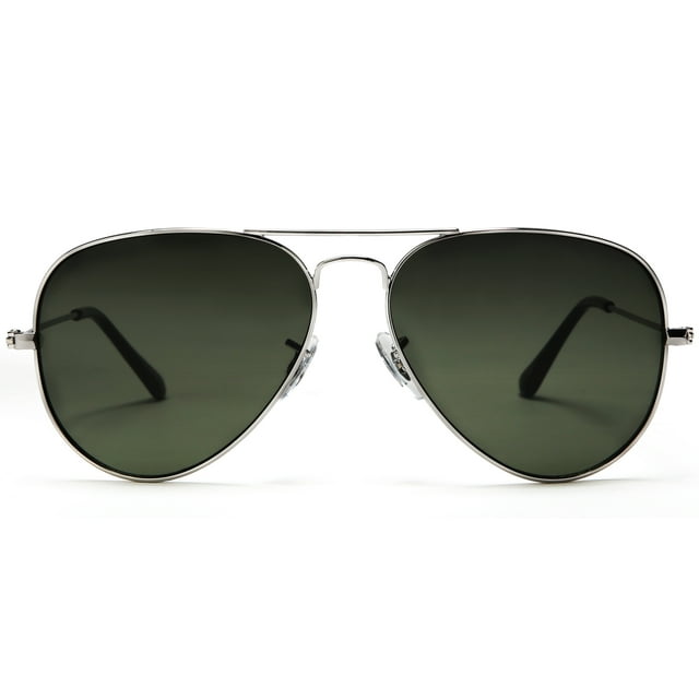 Samba Shades Unisex Classic Aviator Sunglasses Silver Frame Green Lens - Glen & Ivy Sky Inspired