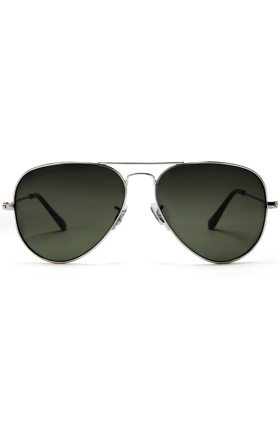 Unisex Classic Aviator Sunglasses Silver Frame Green Lens - Glen & Ivy Sky Inspired