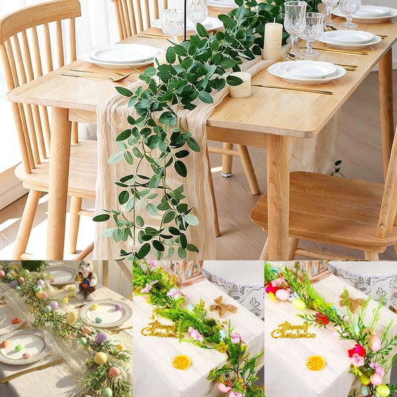 JLFNYA Easter Garland, Easter Garland for Mantel,66.9" Rattan Eggs & Greenery,Table Runner,Farmhouse Easter Decor,Spring Party