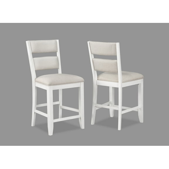 CoSoTower 2pc Set White Farmhouse Style Ladder Back Counter Height Side Chair Stool Cream Color Upholstered Seat and Back Dining Room Wooden Furniture