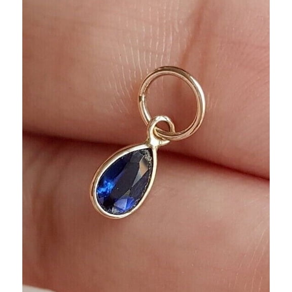 Lab Created Blue Sapphire Women Solitaire Pendant 1Ct Pear Cut 14K Yellow Gold Plated