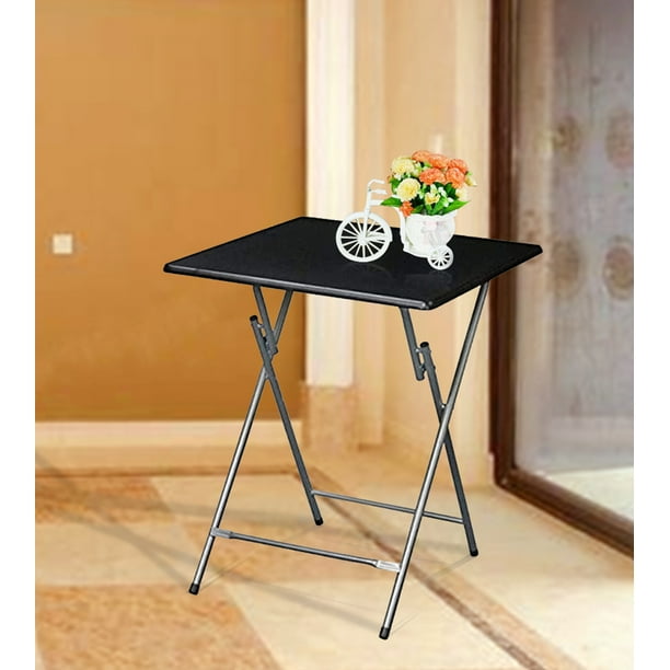 eHemco Extra Large Metal Folding TV Tray Table for Eating, Black Top