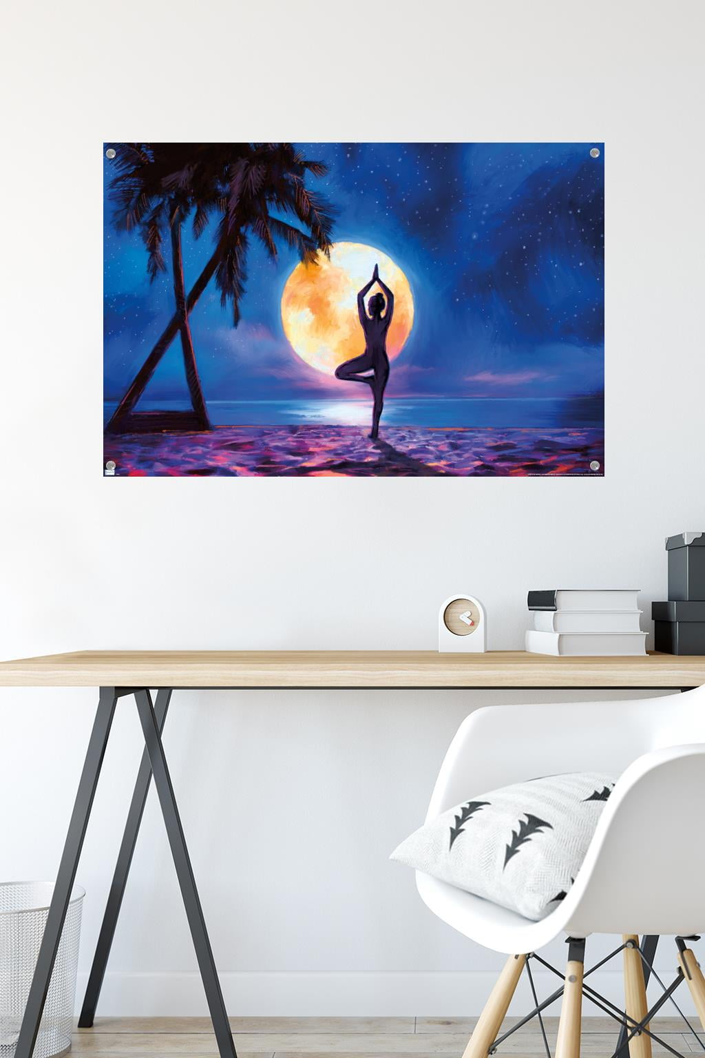 PD Moreno - Fine Art - Yoga Moonlight Beach Wall Poster with Pushpins, 22.375" x 34"