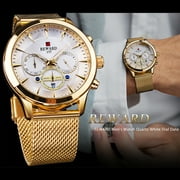 REWARD Watch Male New Luxury Brand Chronograph 24-hour Displaydate Calendar Clock Man Luminous Hands Gold Watch Stainless Steel Strap Relogio Masculino