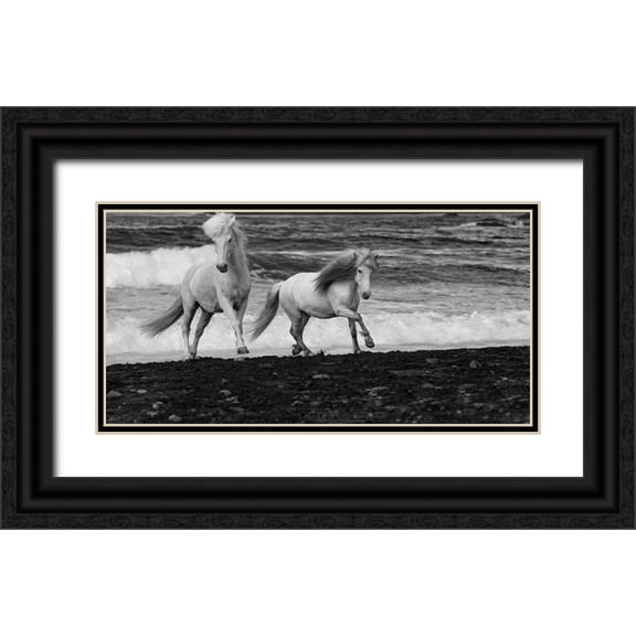 Walker, Carol 14x9 Black Ornate Wood Framed with Double Matting Museum Art Print Titled - Beach Horses