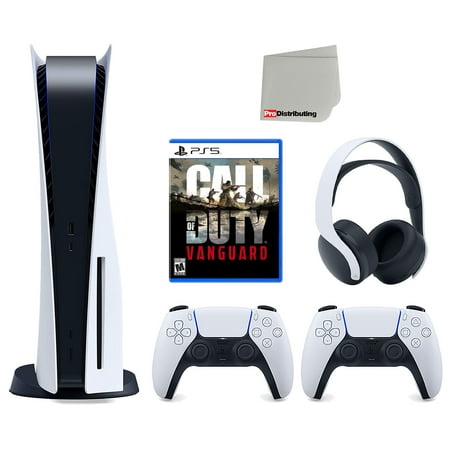 Sony Playstation 5 Disc Version Console with Extra White Controller, White PULSE 3D Headset and Call of Duty: Vanguard Bundle with Cleaning Cloth