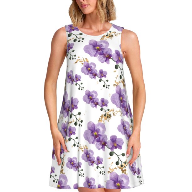 Balery Orchids Flowers Vestidos de verano para mujer con estampado: vestido holgado sin mangas, vestido playero informal y cómodo para días calurosos.