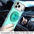 thumbnail image 2 of For iPhone 17 Pro Max Metal Diamond CD Pattern Design Matte Finished Hybrid with Rotational Ring [Car Mount Friendly] Case - Teal Bicycle with Flowers, 2 of 4