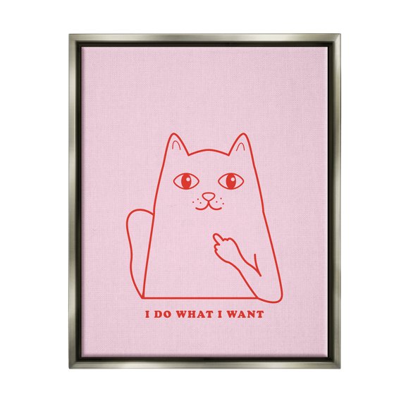 Stupell Industries Do What I Want Cat Animals & Insects Painting Gray Floater Framed Canvas Art Print Wall Art, 17 x 21