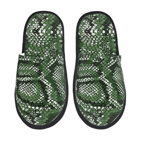 Balery Green Snakeskin Slient Indoor Furry Fleece Comfort House Shoes Soft Non-Slip Home Shoes Cotton slippers House Slippers-- Large
