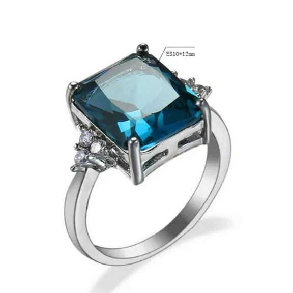 GKNET Women 925 Silver Rings Multicolour Square Zircon Ring Fashion Retro Ring 3 Color-Blue Zircon-8#