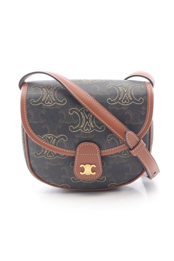 Pre-Owned Celine Triomphe Mini Besas Shoulder Bag, Canvas and Leather, Women's, Brown, 196702ECK