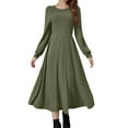 thumbnail image 4 of Womens Crew Neck Long Sleeve Spring Fall Dresses,Women's Fashion Round Neck Long Sleeve Solid Colour Casual Maxi Dress With Ribbed Trim And Fringe Detail Army Green, 4 of 9