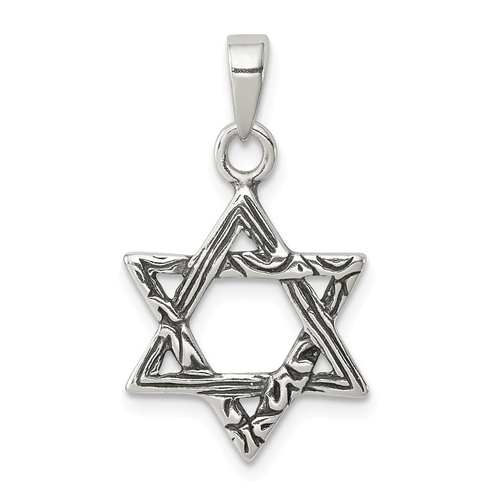 .925 Sterling Silver Antiqued Star of David Medal Charm Pendant
