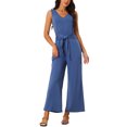 thumbnail image 1 of INSPIRAR CHIC Mono sin mangas para mujer con cintura ajustable, elástico, pantalón largo, con bolsillos, color azul, 1 of 6