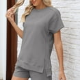 thumbnail image 5 of Scyoekwg Womens Tops Dressy Casual Crewneck Hem Side Slit Tunic Tops Ladies Tops Trendy Summer Short Sleeve T Shirts Loose Solid Color Blouses (Gray,XXL), 5 of 6