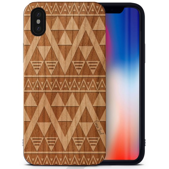 Case Yard Wooden Case Outside Soft TPU Silicone, Slim Fit Shockproof Wood Protective Phone Cover for Girls Boys Men and Women, Supports Wireless Charging Triangle Pattern Design case for iPhone-X