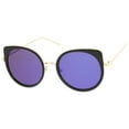 thumbnail image 3 of zeroUV Female Women's Slim Temples Colored Mirror Flat Lens Round Cat Eye Sunglasses 54mm (Black-Gold / Blue Mirror) - 54mm, 3 of 5