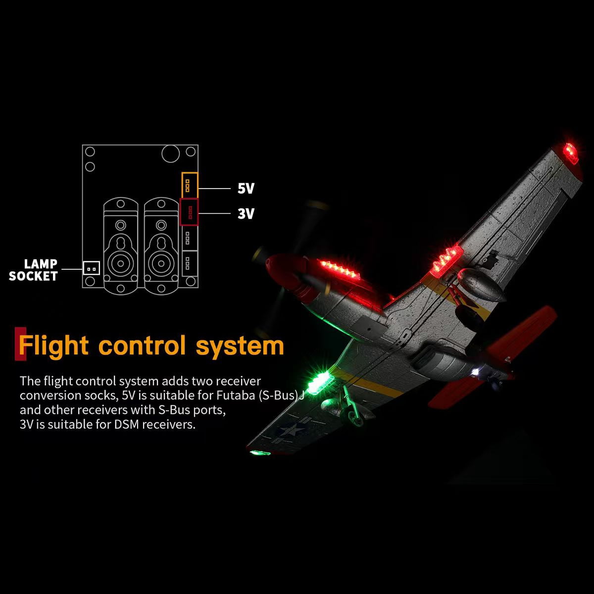 XK A280 P-51 RC Airplane for Adults, 560mm Wingspan 4CH 2.4GHz Brushless Fixed Wing Plane, 3D/6G Gyro Stabilization, EPP Foam Aircraft Model RTF with LED Night Flight & Anti-Loss System