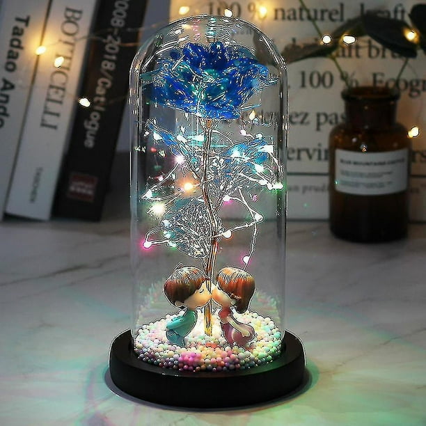 Led Enchanted Galaxy Rose Eternal Flor de lámina de oro de 24k con luces de cadena de hadas en la cúpula para el regalo del día de San Valentín de Navidad