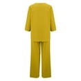 thumbnail image 5 of GILIGEGE Two Piece Sets for Women Summer Cotton Linen Sets for Womens 2 Piece Set Casual V Neck 3/4 Sleeve Blouses and Wide Leg Pants Yellow Xxl, 5 of 6