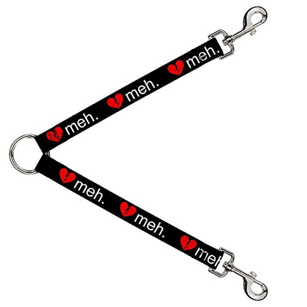 Buckle-Down Leash Splitter - Broken Heart MEH Black Red White - 1" Wide - 30" Length