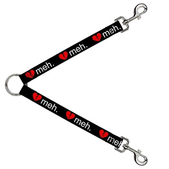 Buckle-Down Leash Splitter - Broken Heart MEH Black Red White - 1" Wide - 30" Length