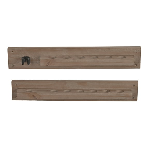 HJ Scott 6-Cue Modern Rustic Antique Solid Wood Wall Mount Pool Cue Stick Rack