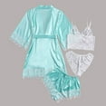 thumbnail image 3 of XIAONU Womens 4 Piece Satin Sleep Set With Lace Trim Belted Robe Camisole Shorts And Panty Soft Elegant Nightwear, 3 of 6