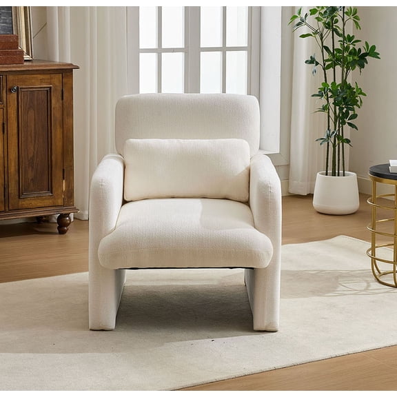 S-HOME Accent Chair With Boucle Fabric Upholstered Armchair Comfortable Single Sofa For Living Room Bedroom Office